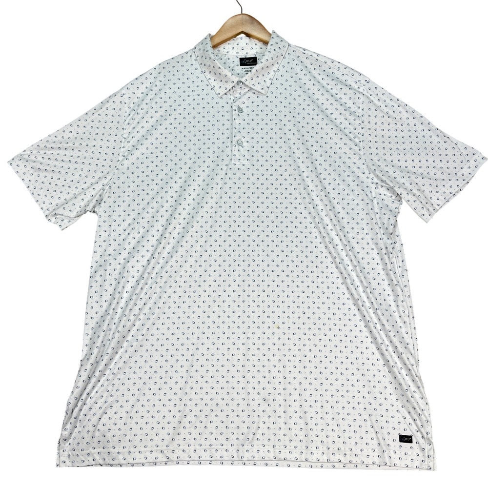 Greg Norman Polo Shirt‎ Mens XXL White Blue 3 Button Placket PlayDry X-Lite